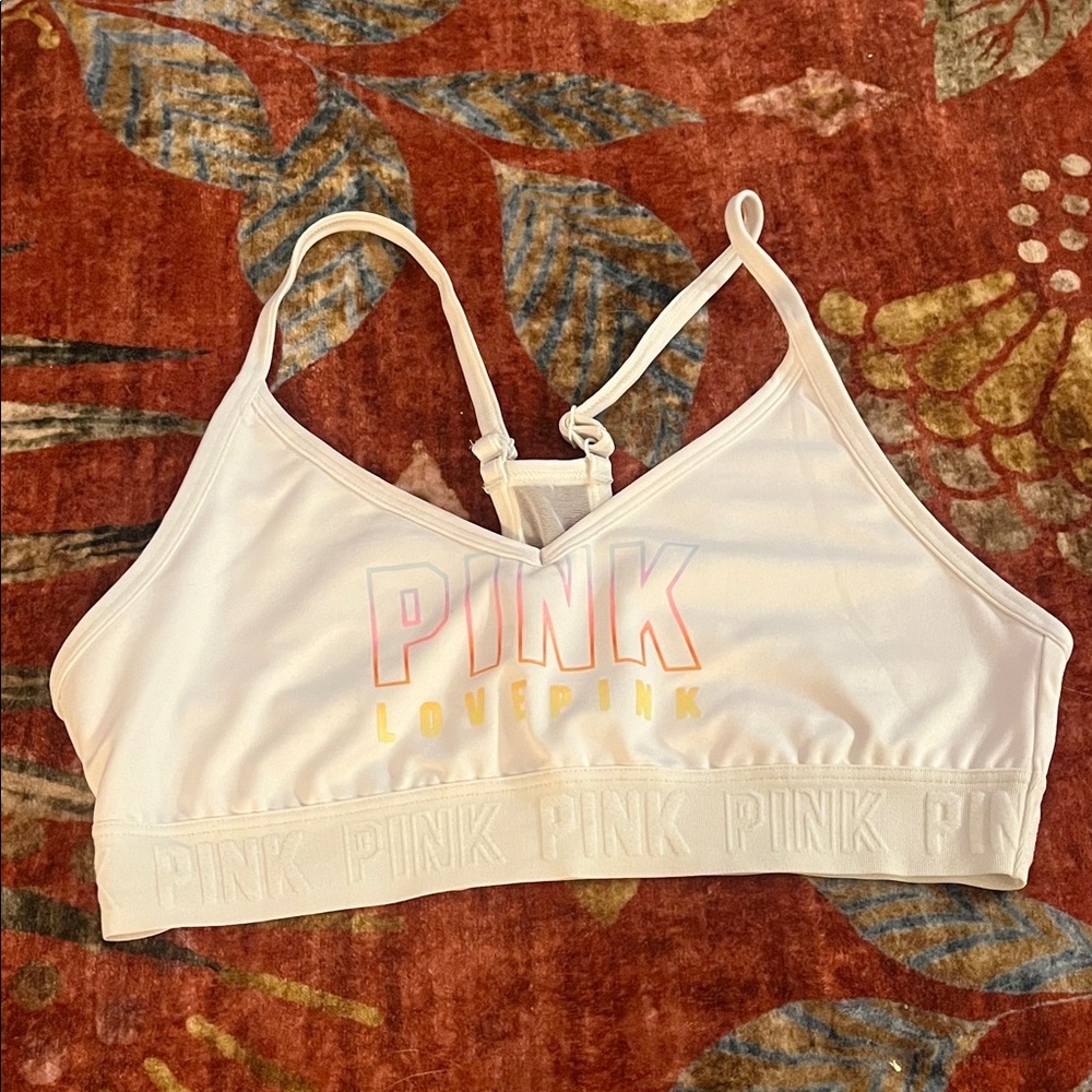 PINK Victoria's Secret White Sports Bra with Pink Accents